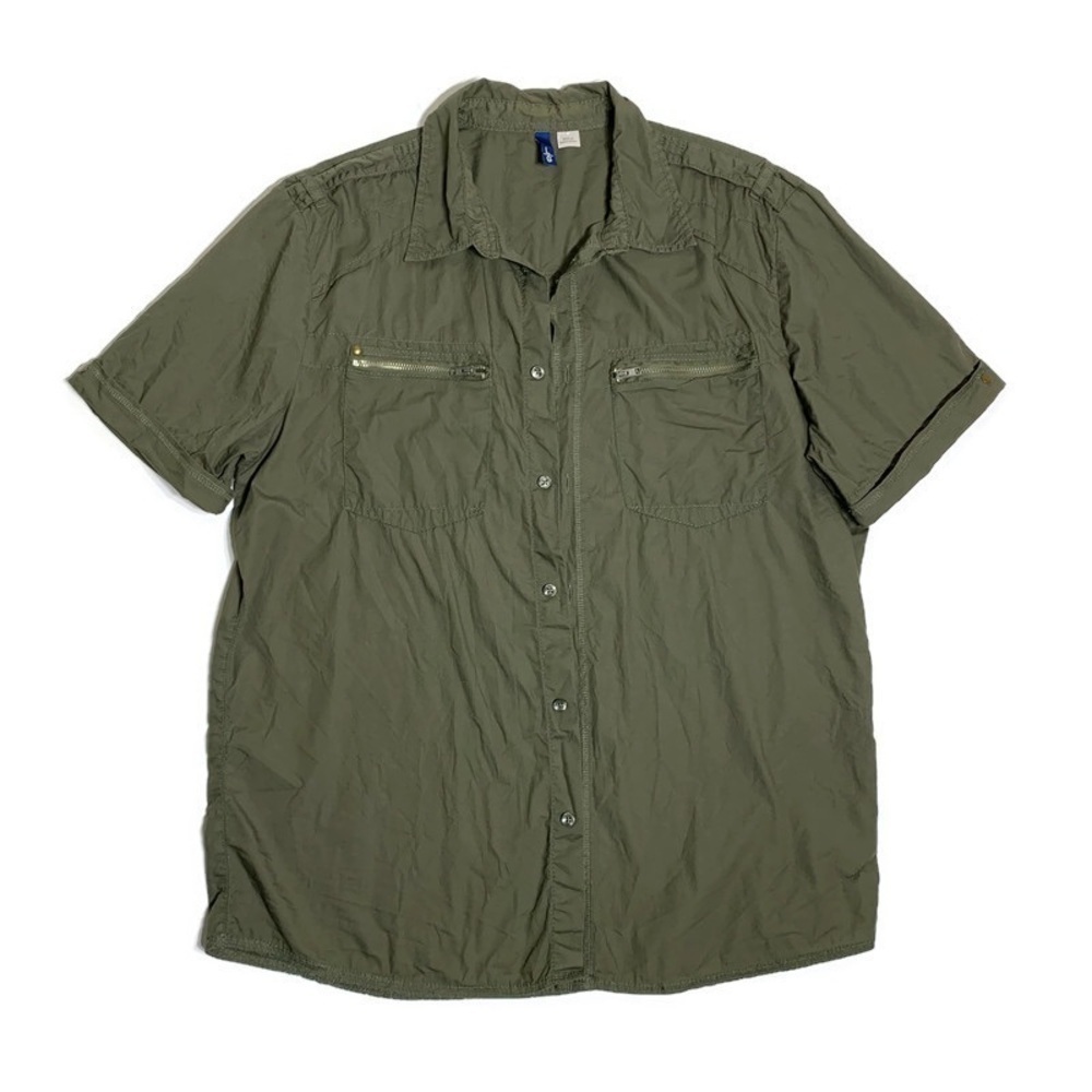 H&M mens L army green button down shirt